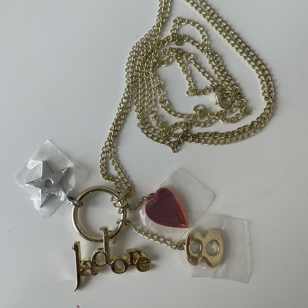 Dior J’Adore Gold and Red Charm Sweater Necklace